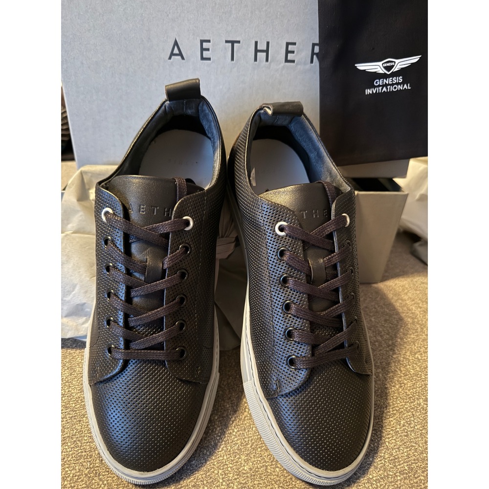 AETHER Dalton-Lo Onyx Black Perforated Leather Sneakers Men's Size‎ 9.5 NIB